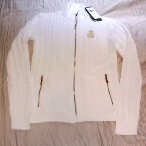 Lauren Ralph Lauren white zip up fitted sweater. Xtra small NWT